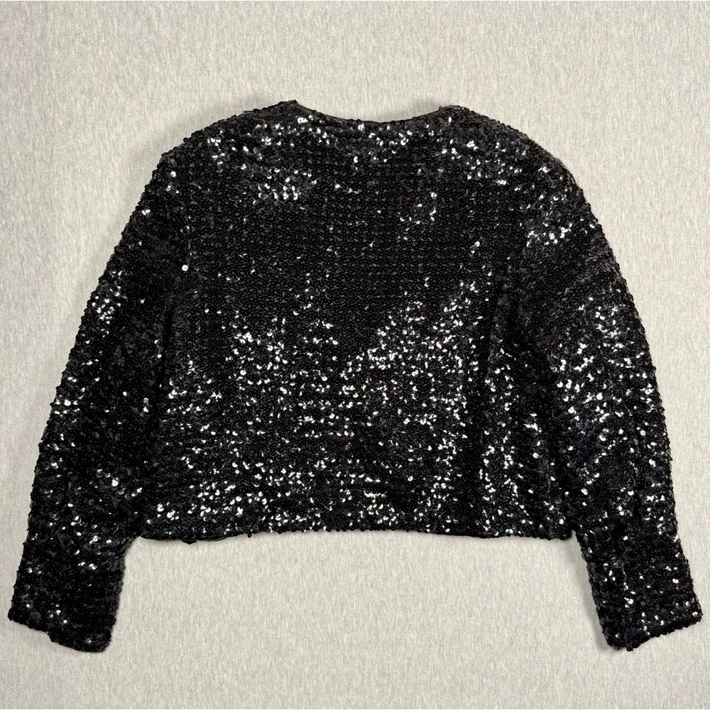 Vintage Union Made ILGWU Black Sequin Cropped Bolero Jacket w/ Frog Closure - Picture 8 of 16